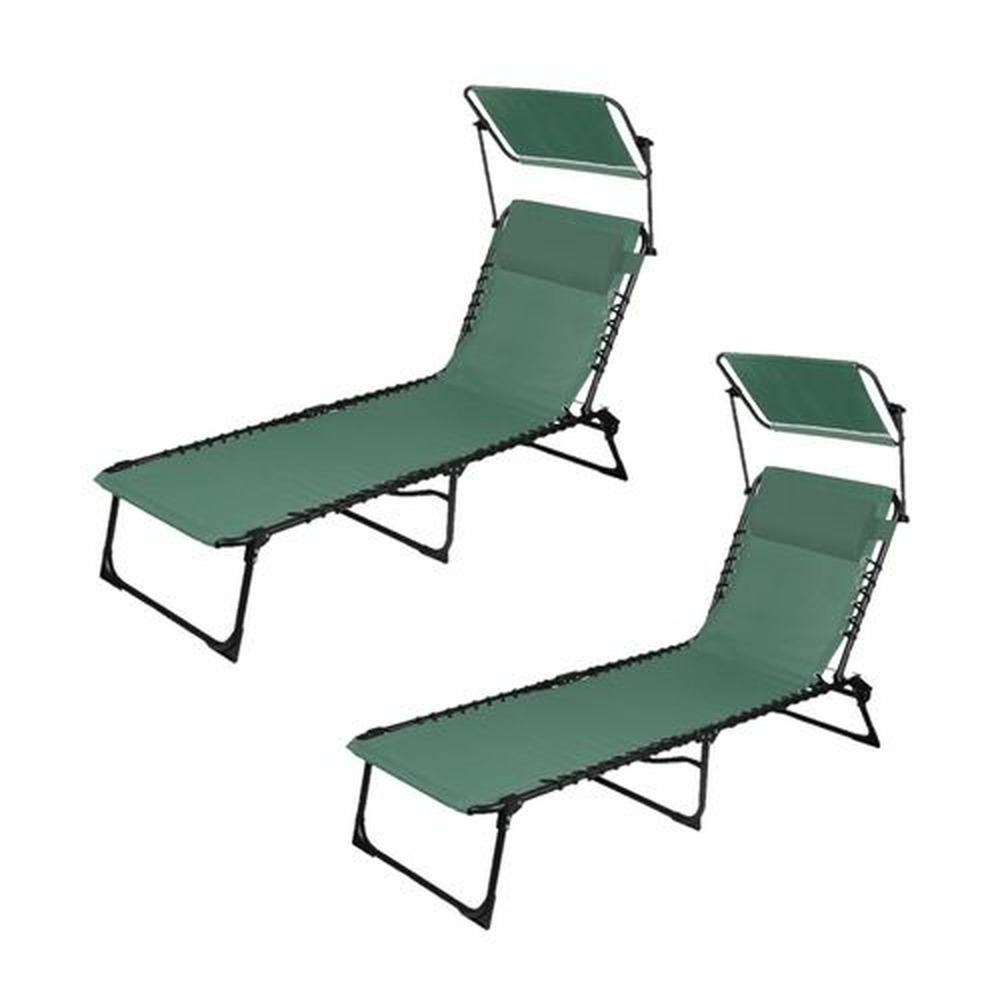 Lot de 2 bains de soleil avec parasol et coussin - thé vert