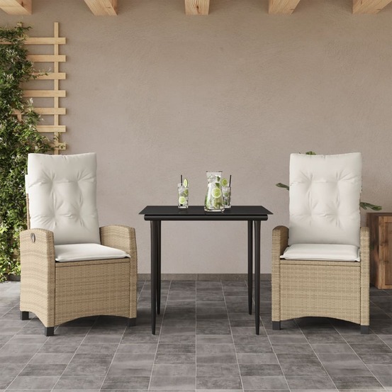 Ensemble à manger de jardin et coussins 3 pcs beige poly rotin