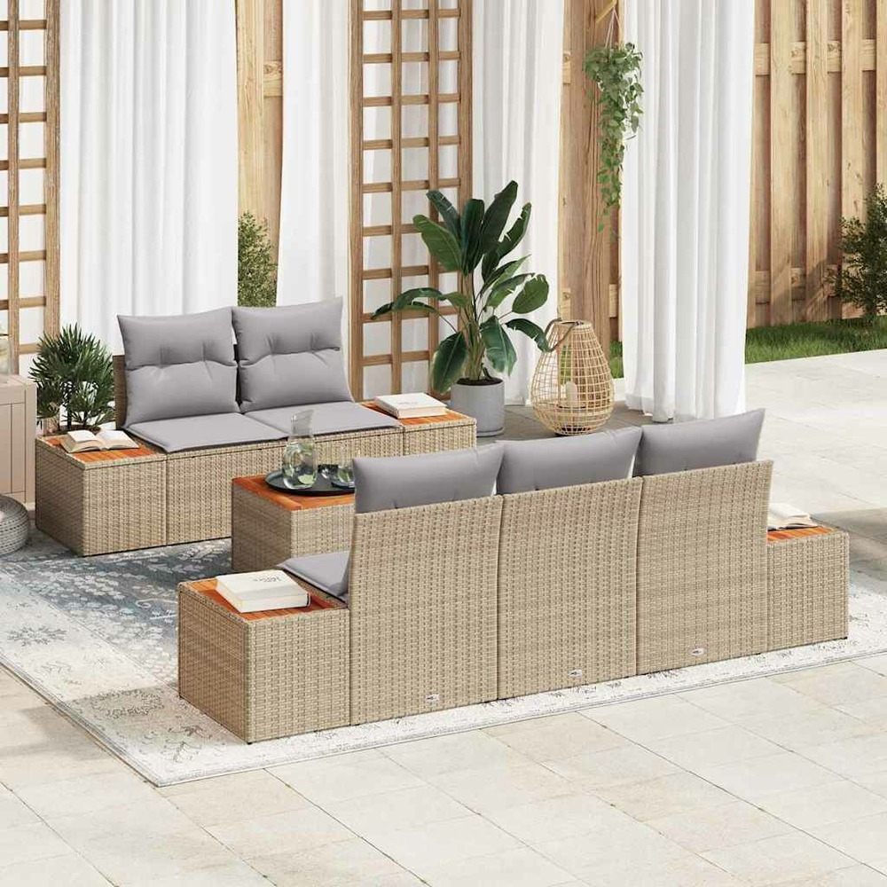 Ensemble de canapé de jardin 6 pcs beige poly rotin