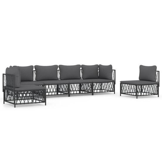 Salon de jardin meuble d'extérieur ensemble de mobilier avec coussins 6 pièces anthracite acier