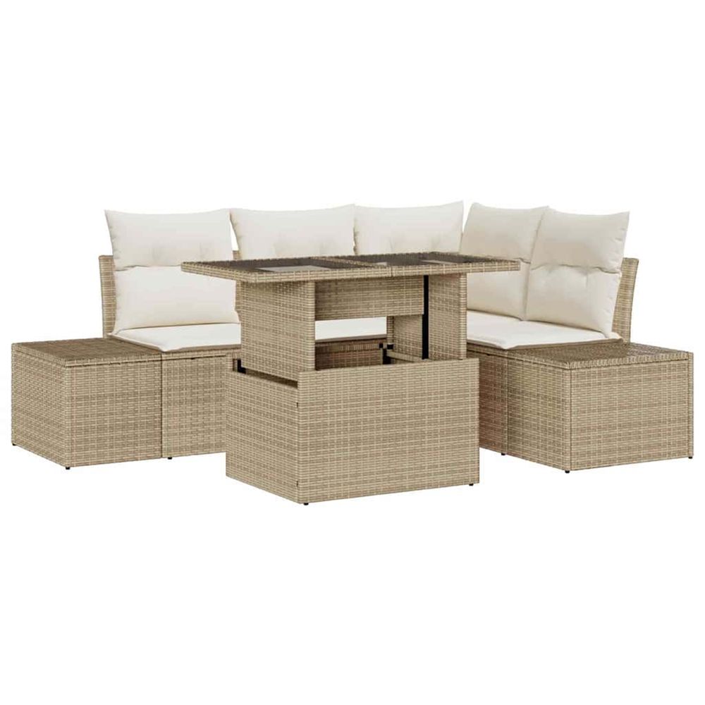 Ensemble de canapé de jardin 5 pc beige et crème polyrotin