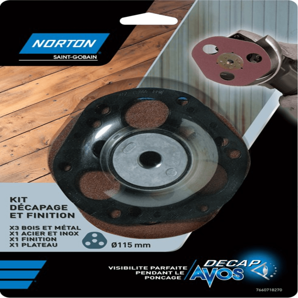 Kit De Disques à Poncer Norton Avos - 5 Disques Grains Assortis + Plateau Pour Meuleuse | Diamètre 115 Mm