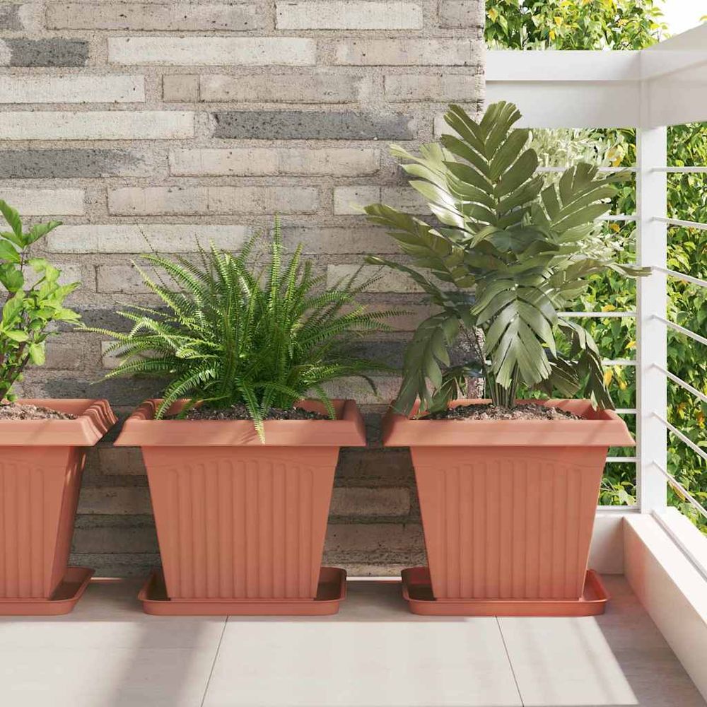 Lot de 24 pots plantes carrés plastique jardin intérieur extérieur 38x38x30cm rouge