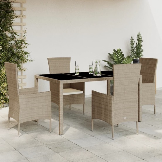 Ensemble à manger de jardin avec coussins 5pcs beige poly rotin