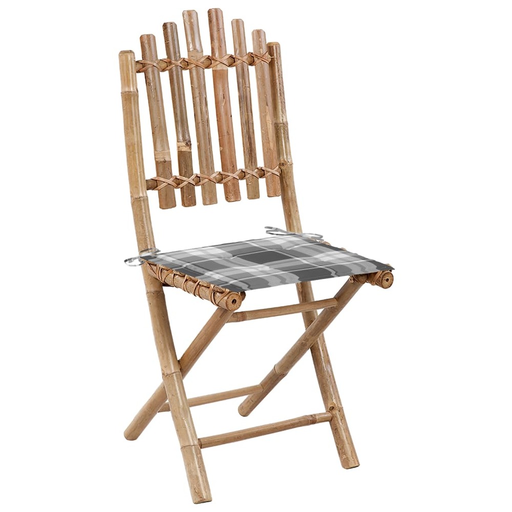 Chaises pliables de jardin lot de 2 avec coussins bambou