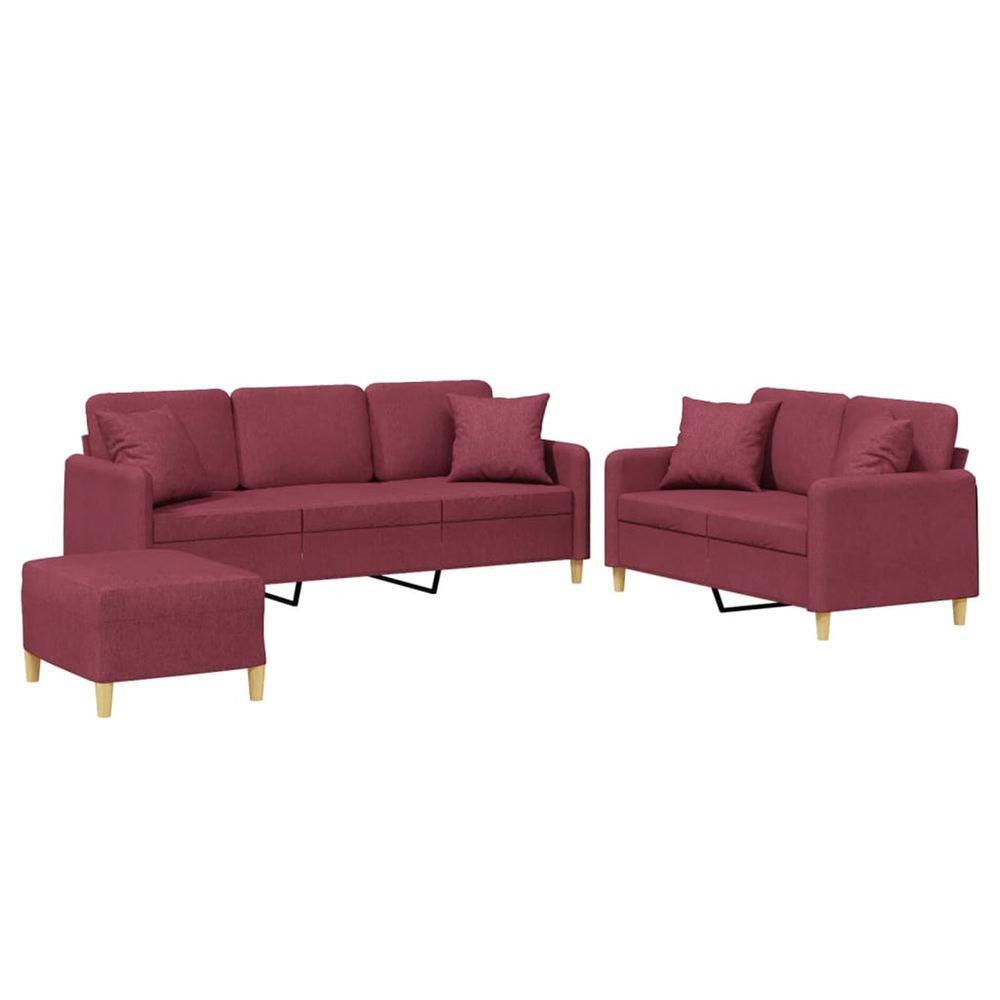Ensemble de canapés 3 pcs avec coussins rouge bordeaux tissu