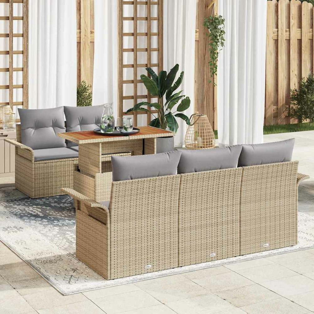 Ensemble de canapé de jardin 6 pcs beige poly rotin