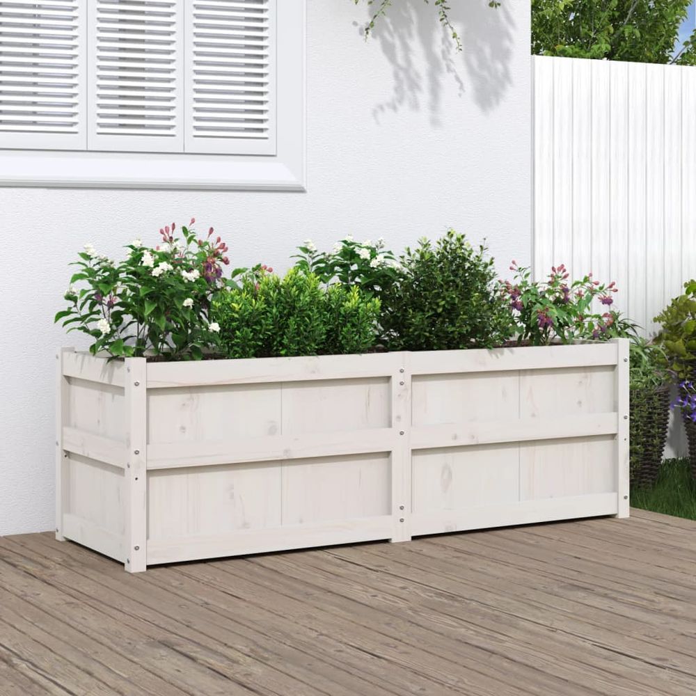 Grande jardinière blanche en bois de pin massif 150x50x50 cm
