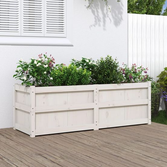Grande jardinière blanche en bois de pin massif 150x50x50 cm