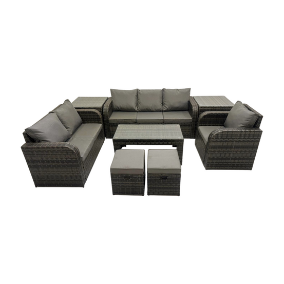 Dossier haut salon de jardin avec canapé d'amour table basse 2 tables d'appoint 2 petits tabourets ensemble de canapés en rotin