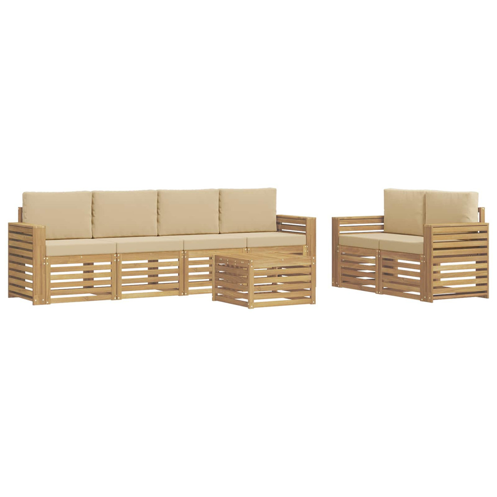 Ensemble de canapés d'extérieur 7 pcs blanc et beige polyester