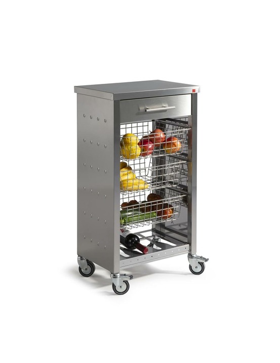 Desserte de cuisine inox à roulettes otto avec tiroir et paniers