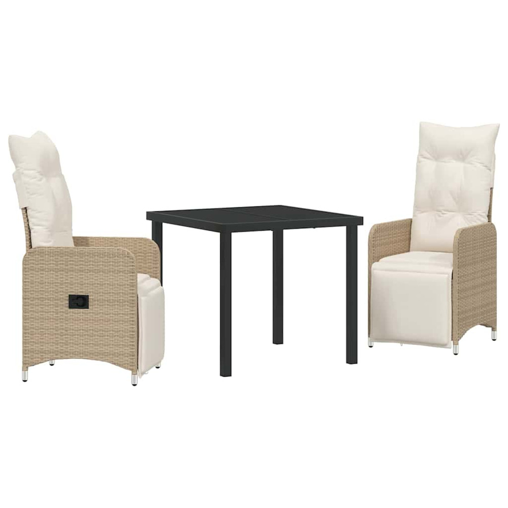 Ensemble de salle à manger pour jardin 3 pcs beige poly rotin