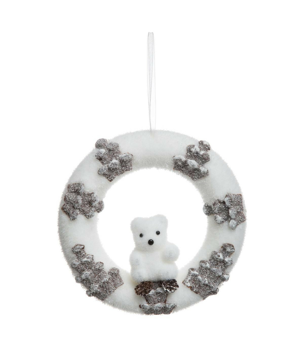 Couronne de noël effet givré et décorée d 22 cm