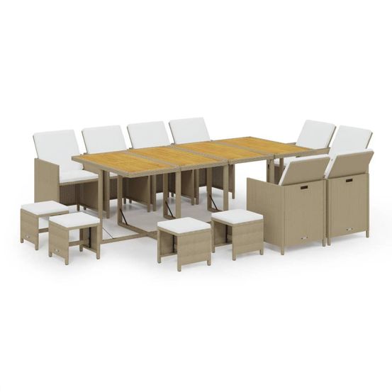 Ensemble à manger de jardin coussins 13pcs résine tressée beige