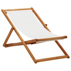 Chaise pliable de plage bois d'eucalyptus et tissu blanc crème