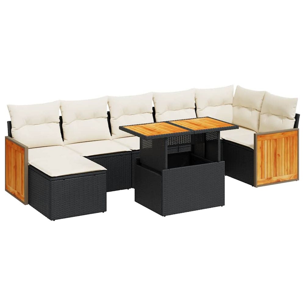 Salon de jardin avec coussins 8 pcs noir résine tressée acacia