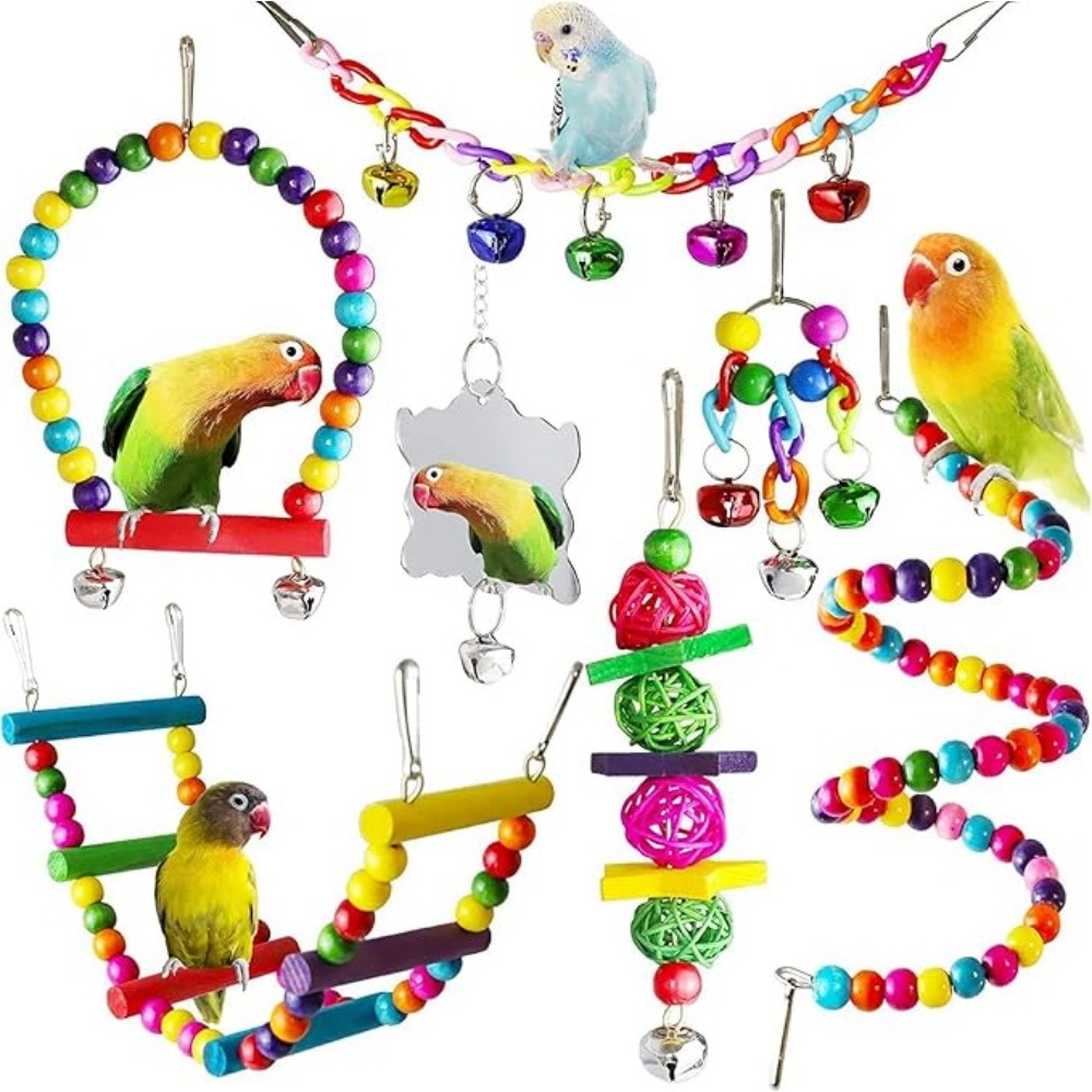Set de 7 jouets pour oiseaux avec cloches