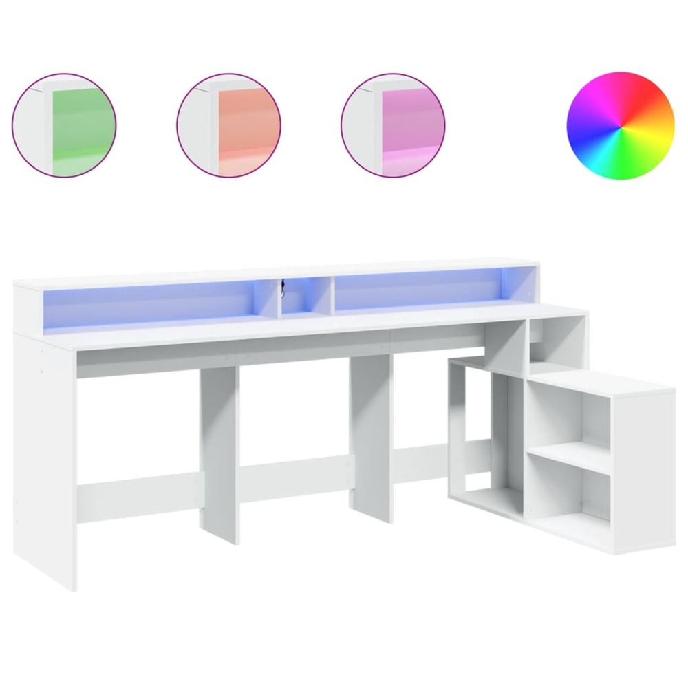 Bureau avec lumières led blanc 200x104x91 cm bois d'ingénierie