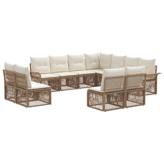 Ensemble de canapé de jardin 11 pcs beige polyrotin