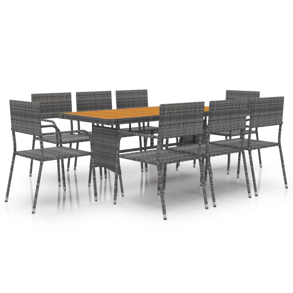 Mobilier à dîner d'extérieur 9 pcs résine tressée gris