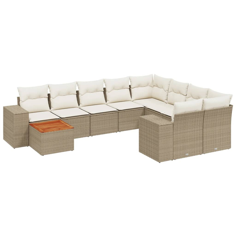 Salon de jardin avec coussins 10 pcs beige résine tressée