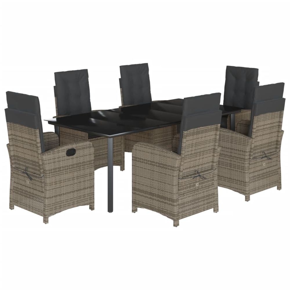Ensemble à manger de jardin et coussins 7 pcs gris rotin