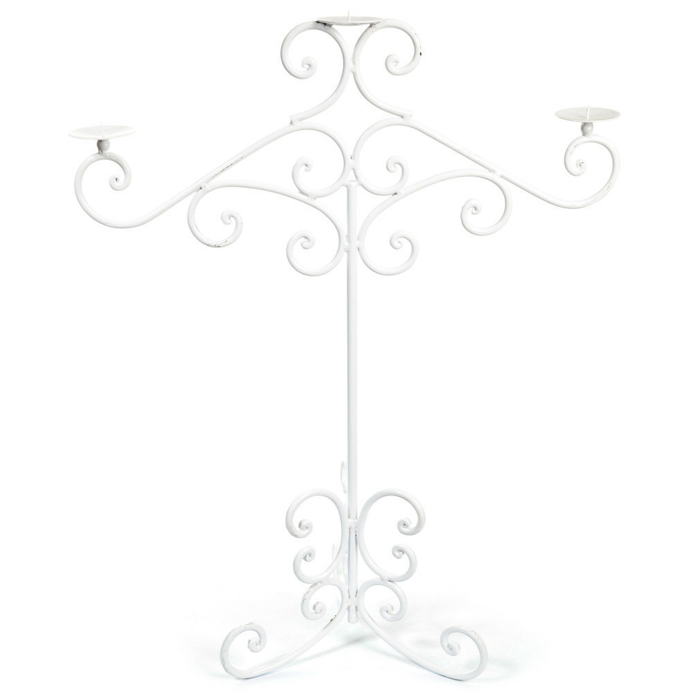 ~ bougeoir sur pieds 3 bougies en métal blanc 62 x 87 cm