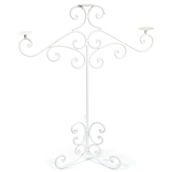 ~ bougeoir sur pieds 3 bougies en métal blanc 62 x 87 cm