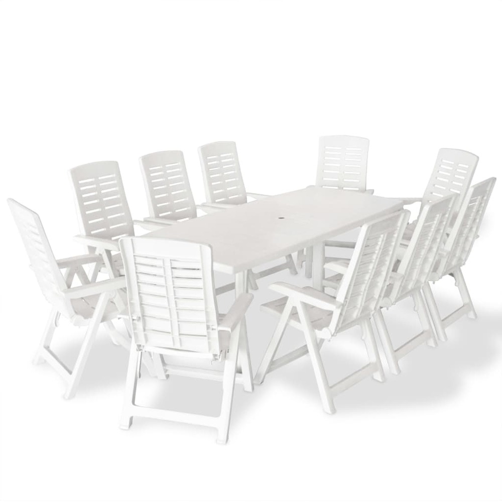 Mobilier à dîner d'extérieur 11 pcs plastique blanc