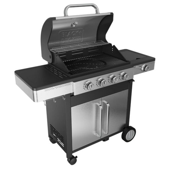 Barbecue à gaz 4 feux 14.4kw + 1 brûleur latéral 2,1 kw noir/gris - bxog16550f