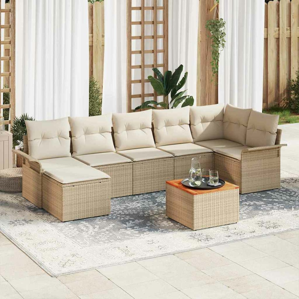 Ensemble de canapé de jardin avec coussin 8 pcs beige polyrotin