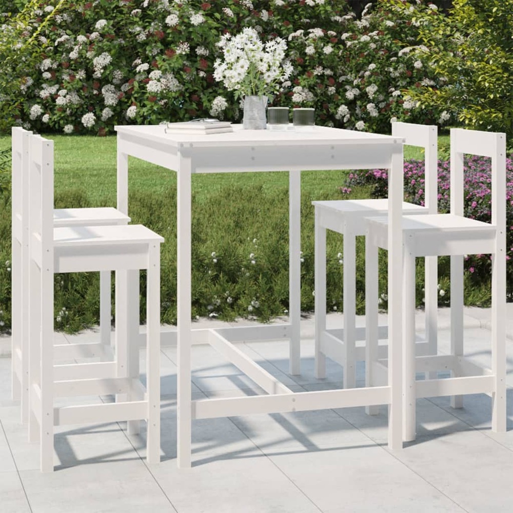 Ensemble de bar de jardin 5 pcs blanc bois massif de pin