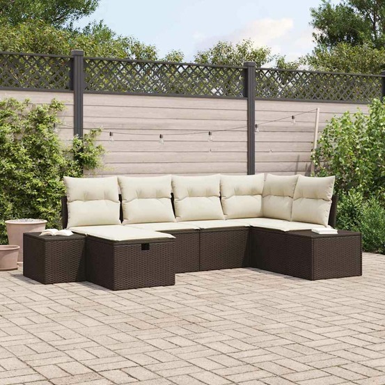 Ensemble de canapé de jardin 6 pcs marron polyrotin