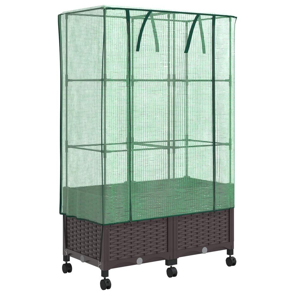 Jardinière d'extérieur de jardin avec couverture de serre et roues 2 pc pp