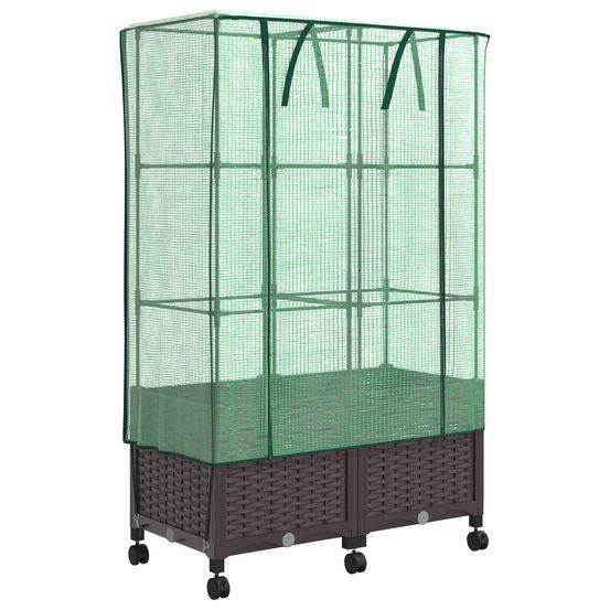 Jardinière d'extérieur de jardin avec couverture de serre et roues 2 pc pp