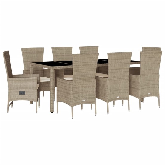 Ensemble à manger de jardin et coussins 9 pcs beige poly rotin