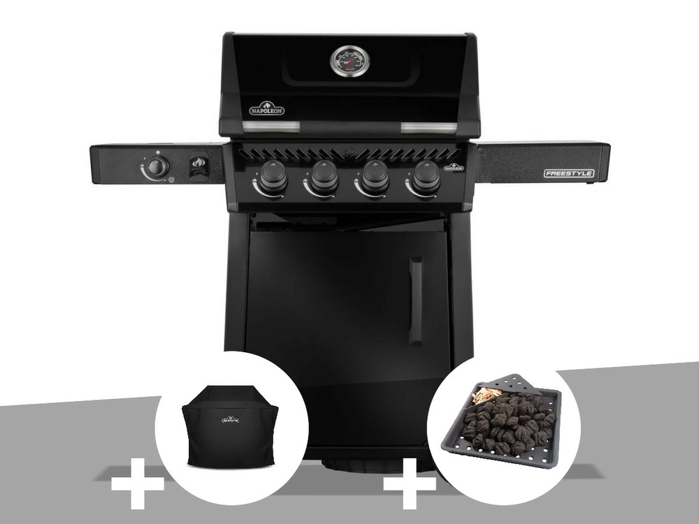 Barbecue gaz freestyle 425 noir 4 brûleurs + 1 réchaud latéral + housse de prote