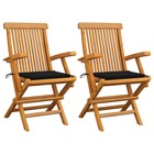 Chaises de jardin avec coussins noir 2 pcs bois de teck massif