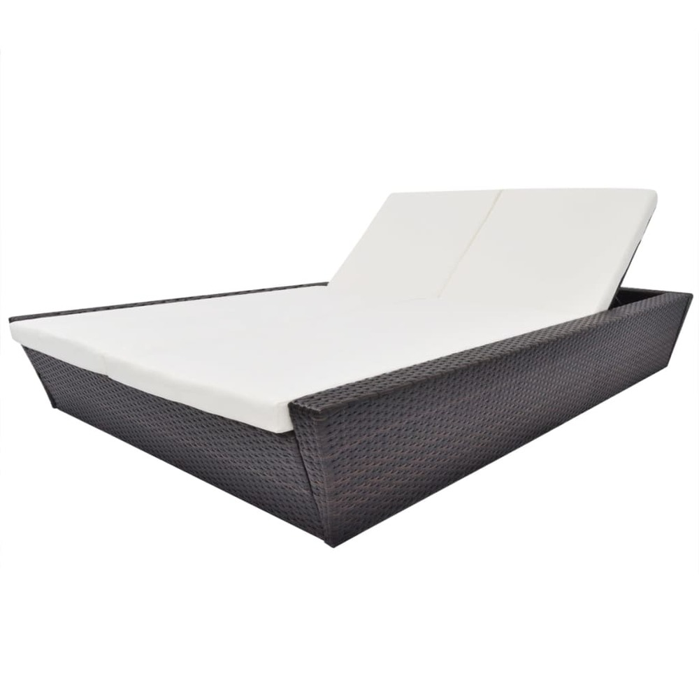 Lit de repos d'extérieur avec coussin résine tressée marron