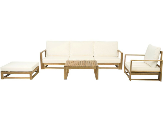 Salon de jardin en bois modulable avec coussins