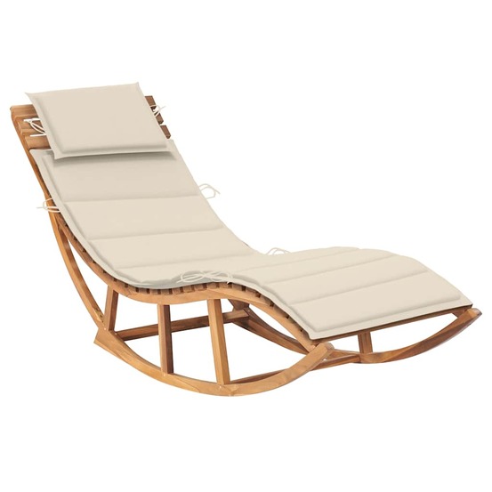 Chaise longue à bascule avec coussin bois de teck solide