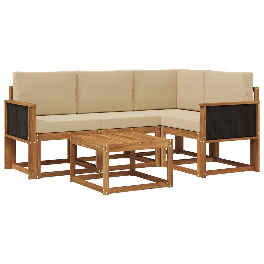 Ensemble de canapés d'extérieur 5 pc naturel et beige polyester