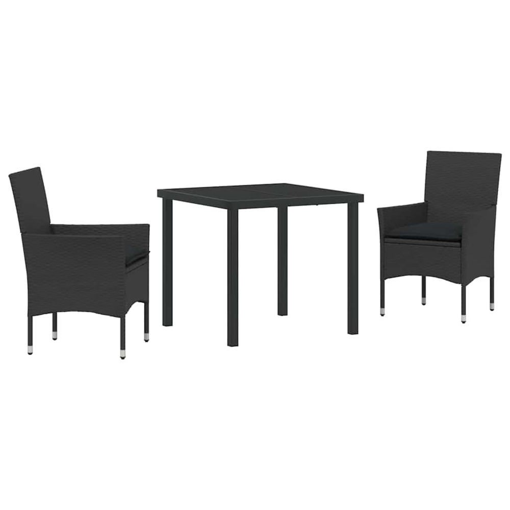 Ensemble de salle à manger pour jardin 3 pcs noir polyrotin