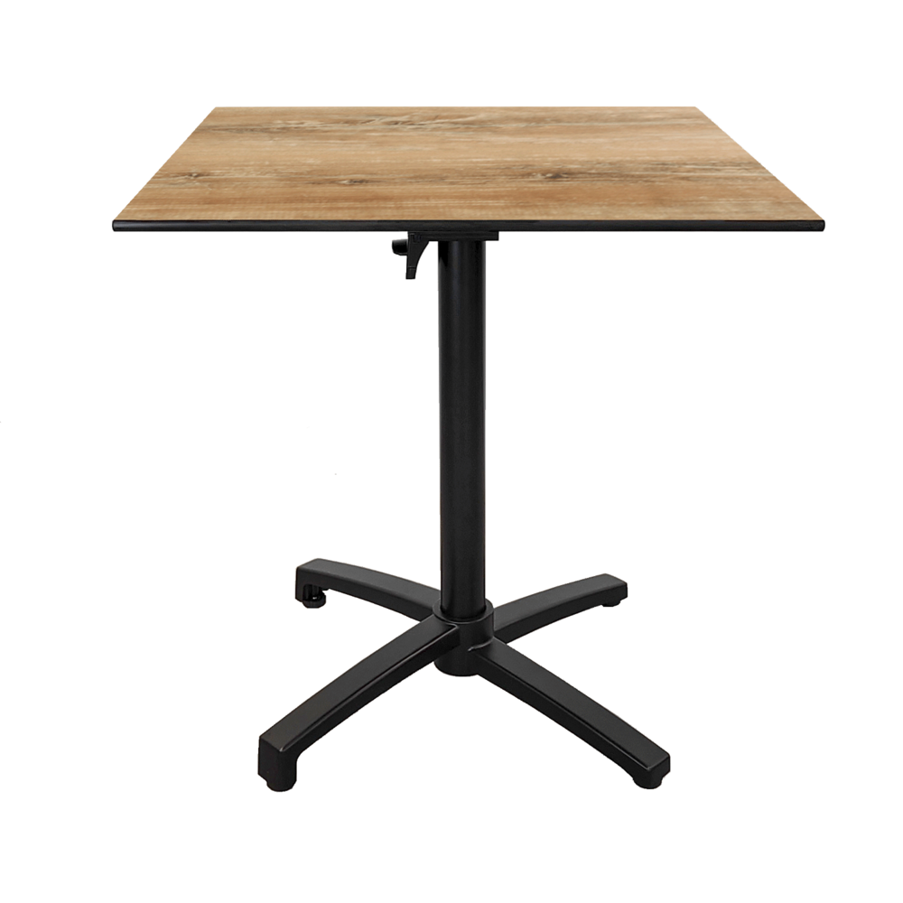 Table pliable pour terrasse en compact hpl bois vintage 70x70