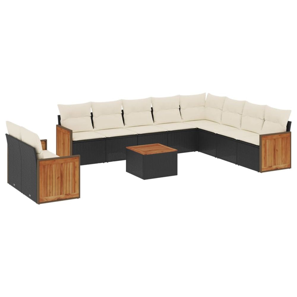 Salon de jardin 11 pcs avec coussins noir résine tressée