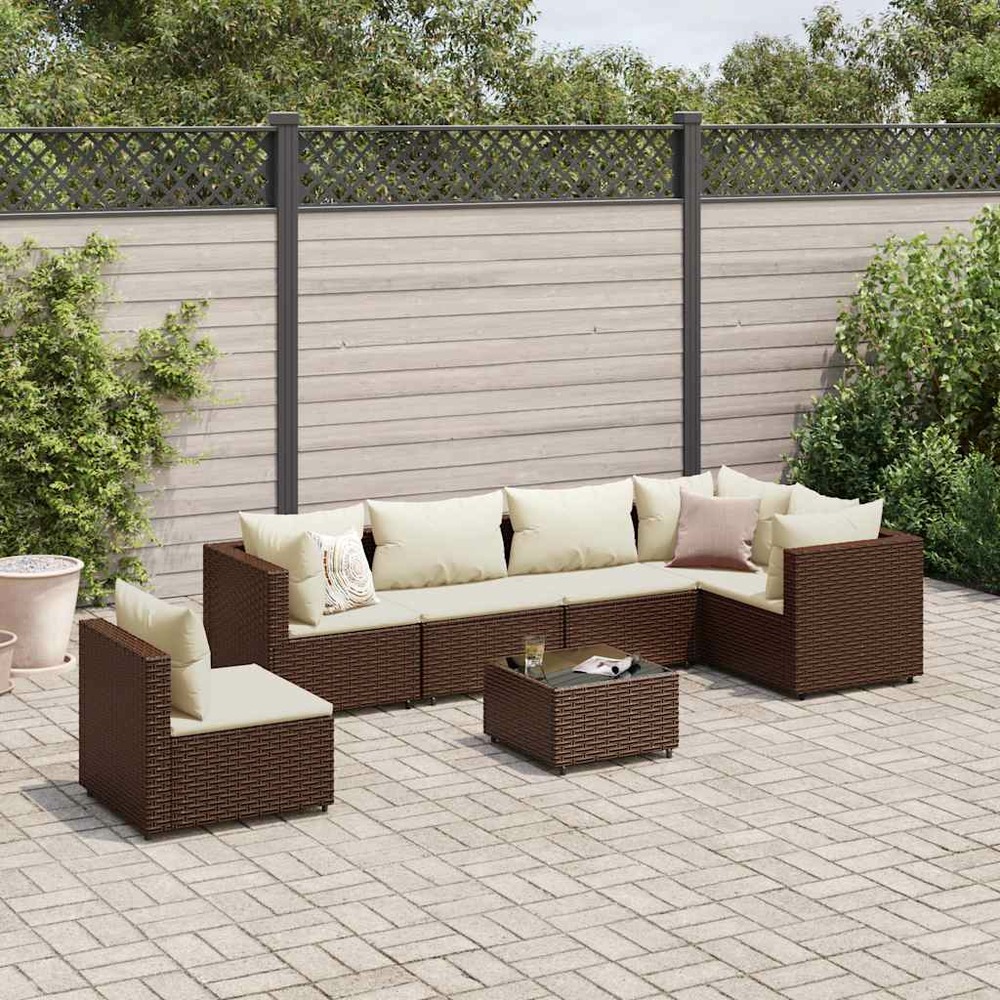 Salon de jardin avec coussins 7 pcs marron résine tressée