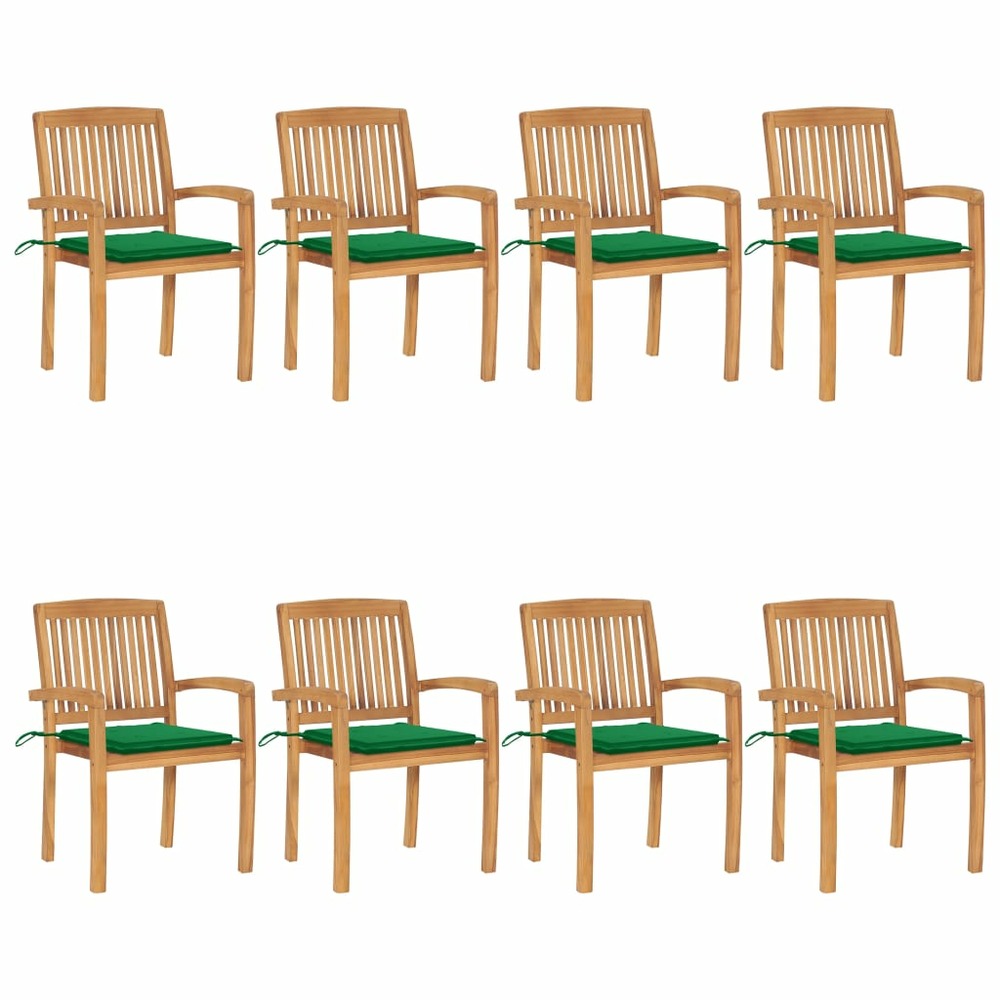 Chaises de jardin empilables avec coussins 8 pcs teck solide