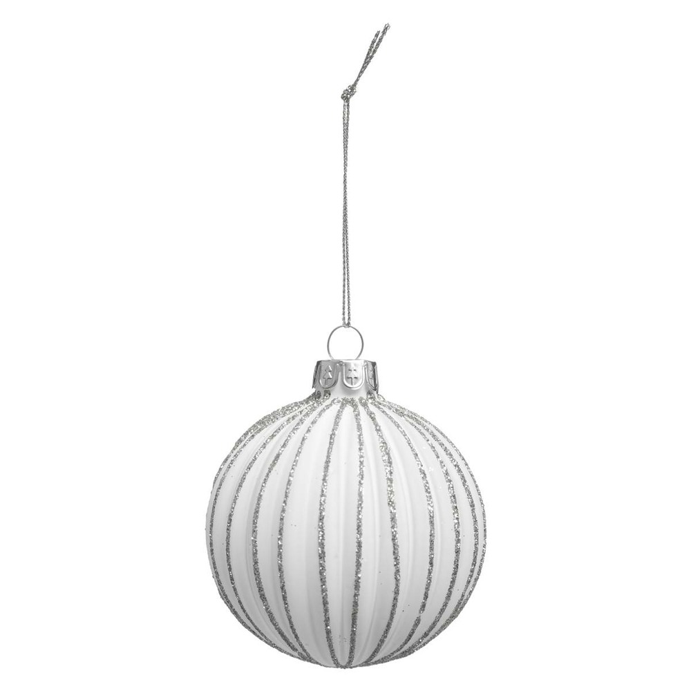 Boule de noël verre 70 mm strie argent