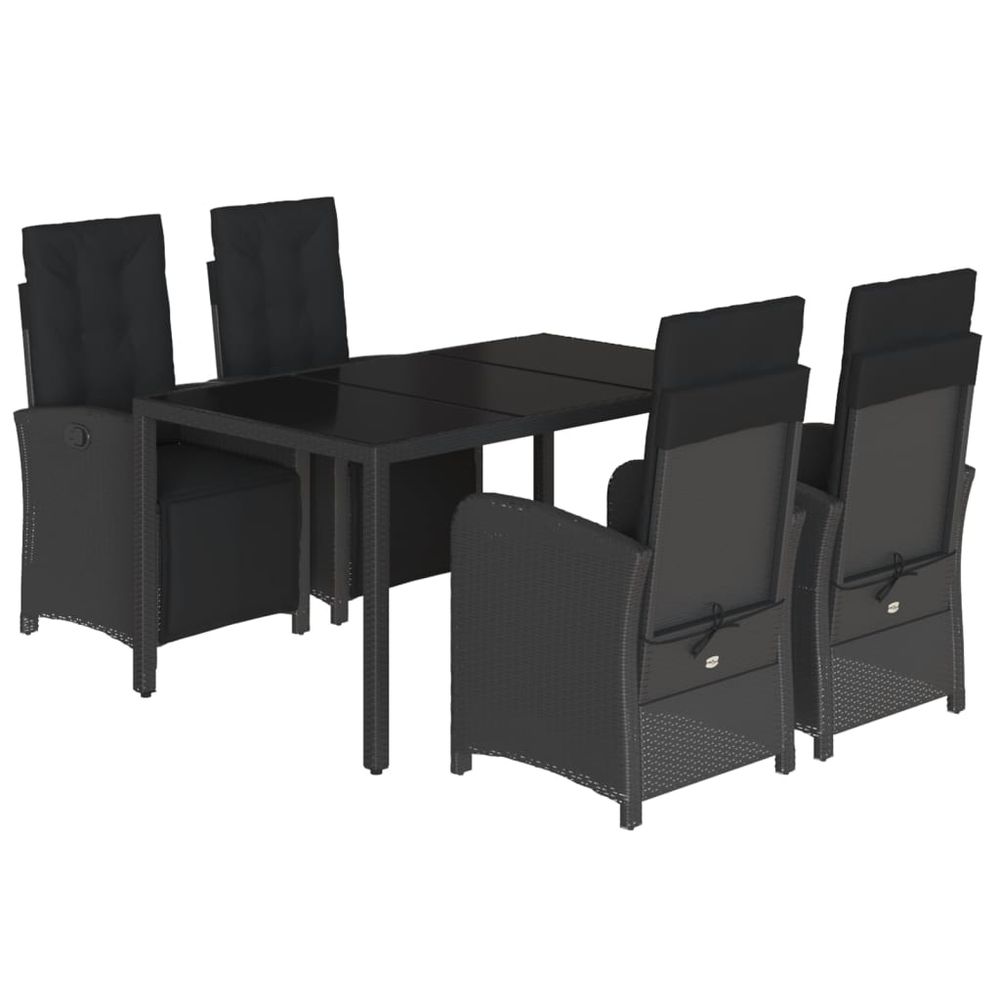 Ensemble à manger de jardin coussins 5pcs noir résine tressée